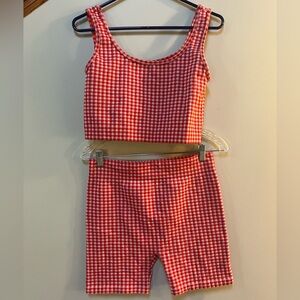 No Boundaries Red Gingham Crop Tank Top and Bike Shorts Work Out Set XL 16-18
